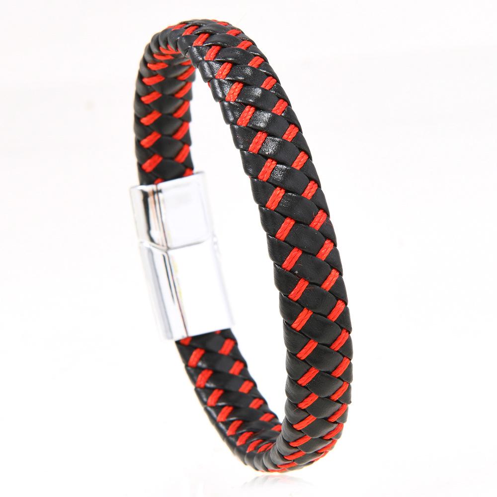 Unisex Trendiges geflochtenes Lederarmband mit magnetischem Legierungsverschluss
