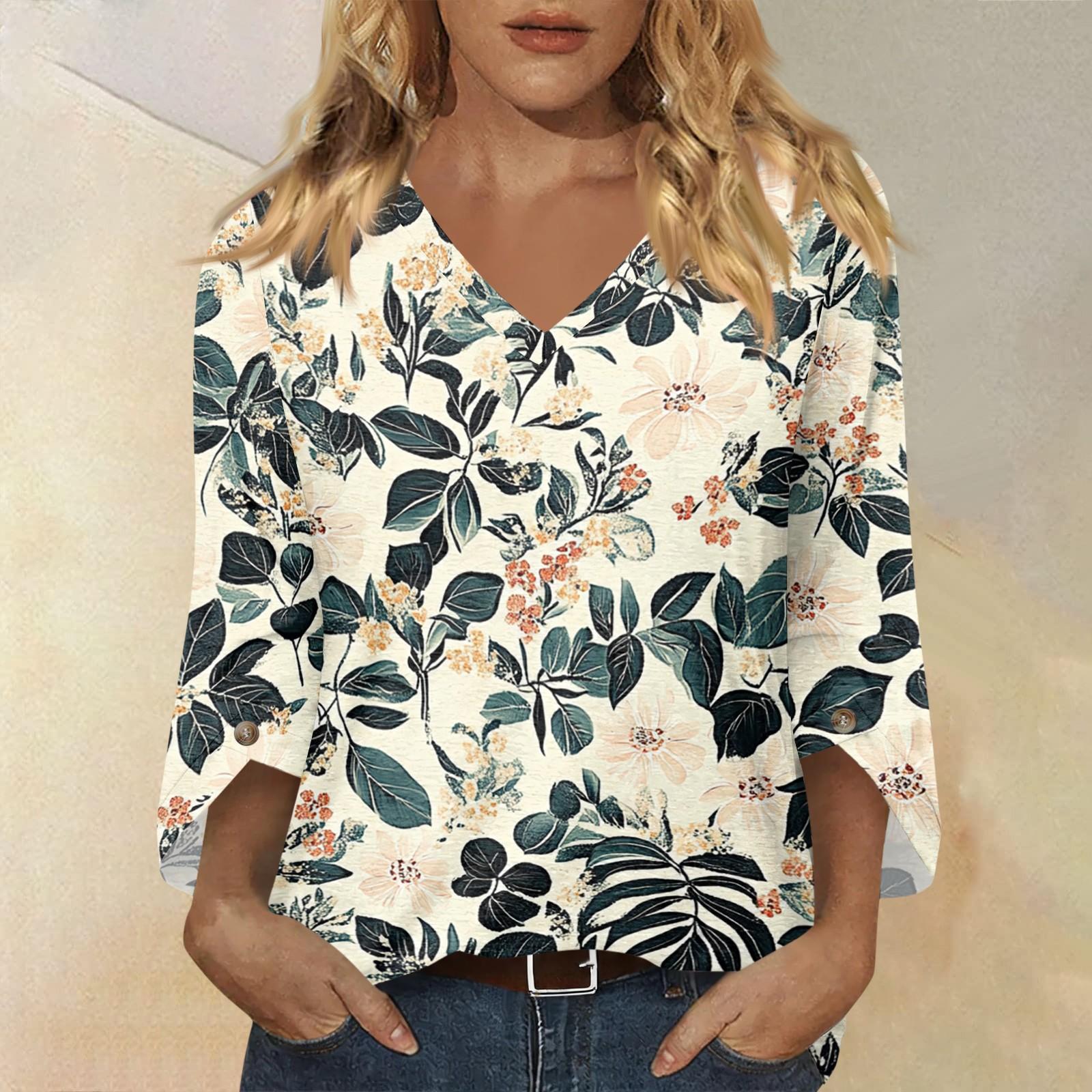 

Women s Fashionable Casual Three Quarter Sleeve -Color Collar Pullover Top S