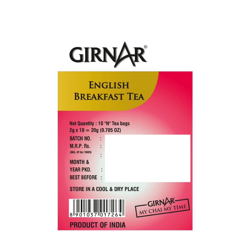 Girnar English Breakfast Black Tea Bags  Rich Full Bodied Morning Brew Classic Strong Tea 10 Tea Bags