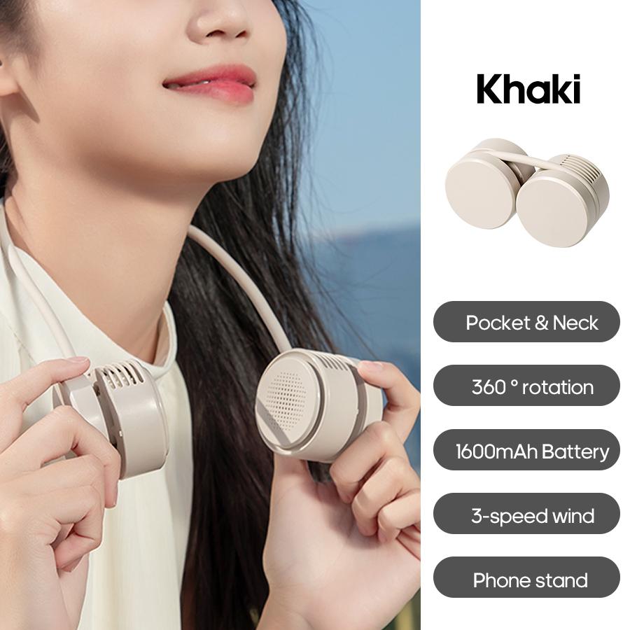 Newest Mini Neck Fan 3 Gear Wind Adjustable 1600mah Portable Mute Sports Personal Fan Rechargeable Foldable Cooling Circulator хаки