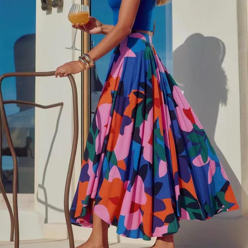 Women's Spring Summer New Fashion Casual Printed Bohemian Medium Length Half Length Skirt for Women