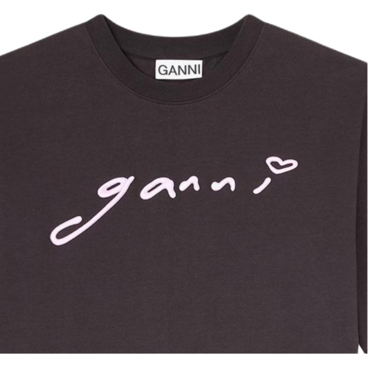 Ganni Round Neck Short Sleeve Straight Fit Logo T-Shirt Women tops A1050187
