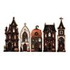 Houten Halloween Huis Tafelblad Dorp Set van 6, Vintage Decor voor Planken Schoorsteenmantel