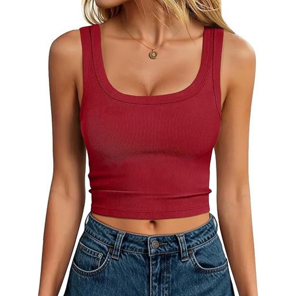 Women's Fashion Cropped Sleeveless Ribbed Tank Top for Summer Casual Fit