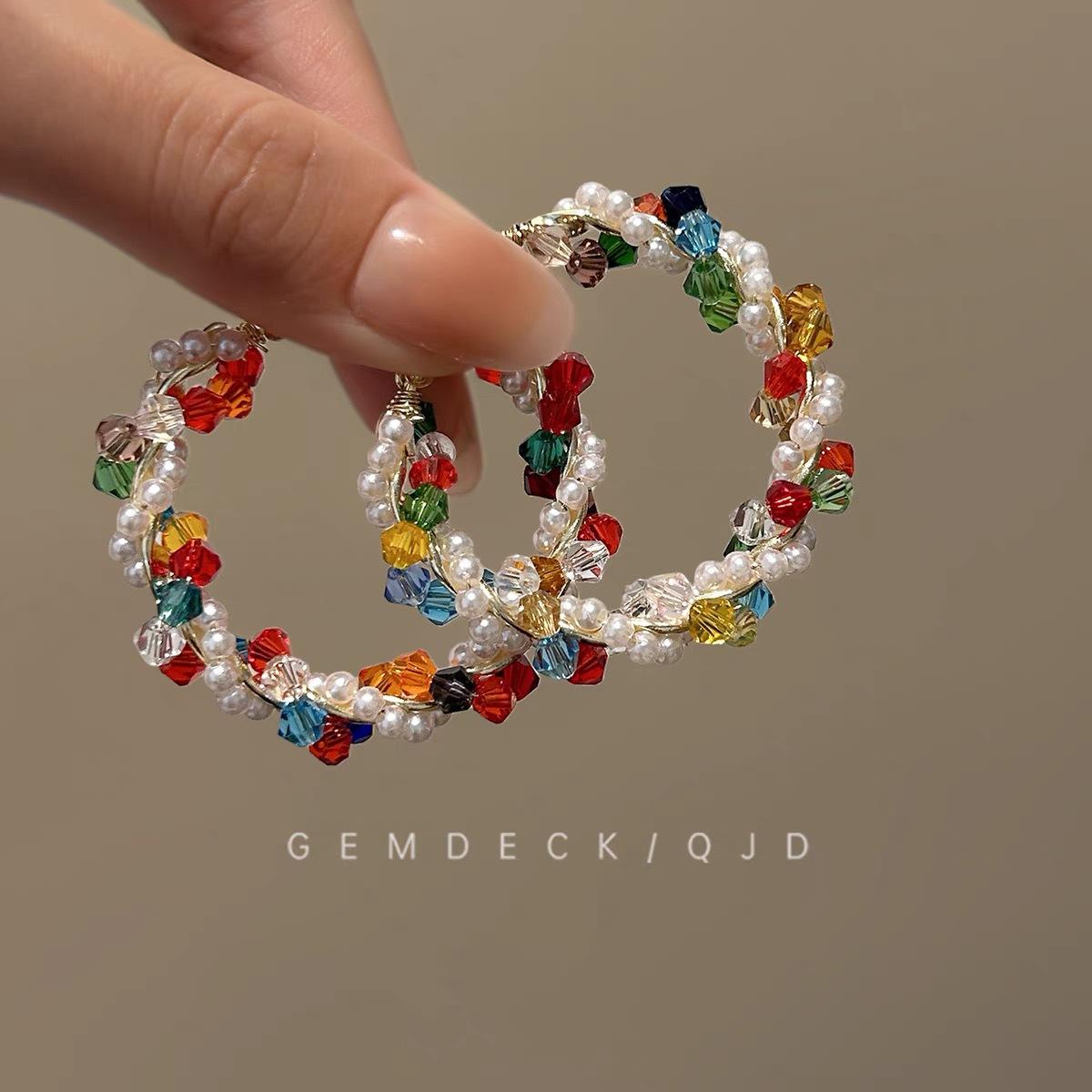 

Барвисті дофамінові тканинні сережки з бісером – Жіночі пусети, стиль морської відпустки, кліпси для вух