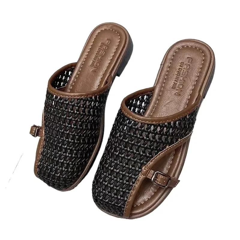 Summer 2025 Women High Quality Flat Flat Slippers New Soft Soled Shoes Women Half Slippers Summer Women's Shoes Outdoors Sandal