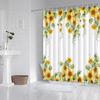 Featuring Vibrant Sunflowers, Green Leaves, Elegant Stripes, And Warm Sunshine For Bright Bathroom Decor