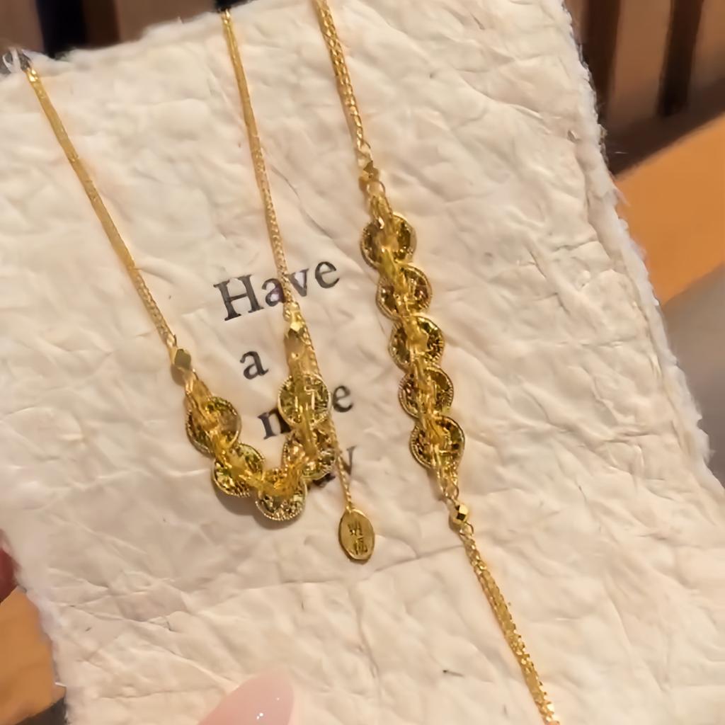 Exploding Crushed Ice Ice Five Emperors Copper Coins Sand Gold Necklace Lucky Treasure Bracelet Qian Duoduo Clavicle Chain Female