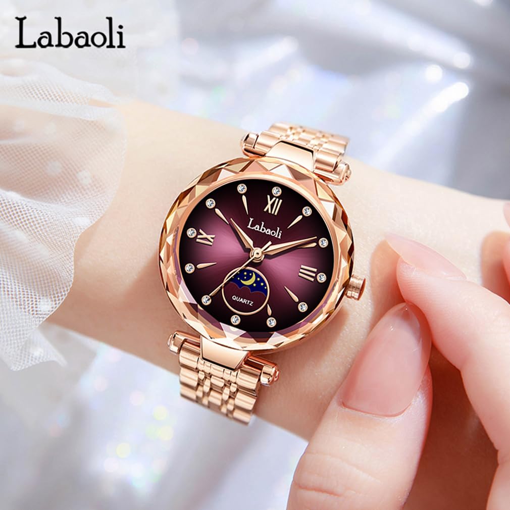 Rose Gold Watch with Brand Stainless Business Gift for Purple Women's Crystals, Stylish, Waterproof, Name, Steel, Watch, Luxury, Cute, Her,