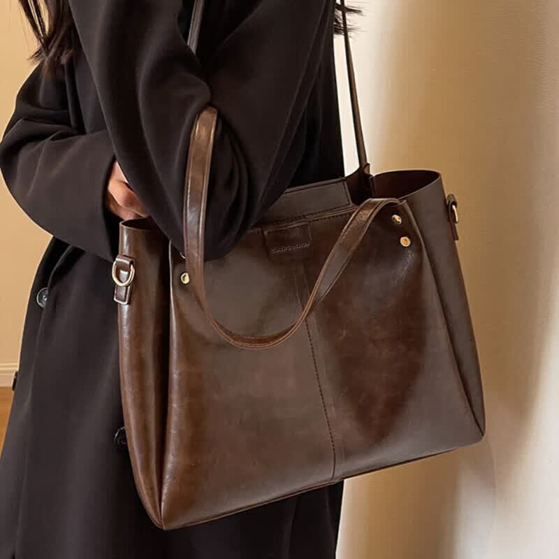 Viney Leather Handbag, Women's Large Capacity Tote Bag, Crossbody Bag, Shoulder Bag, Brown
