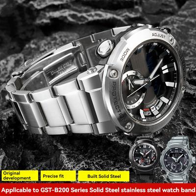 Roestvrij Stalen Horlogeband voor Casio G-Shock GST-B200/B200D | 24x16mm Aanzetuiteinde Armbandband | Heren Zilver/Zwart Metalen Band