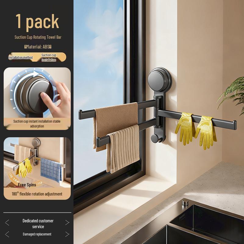 Wall-Mounted Rotatable Towel Rack with Suction Cup for Kitchen or Sink