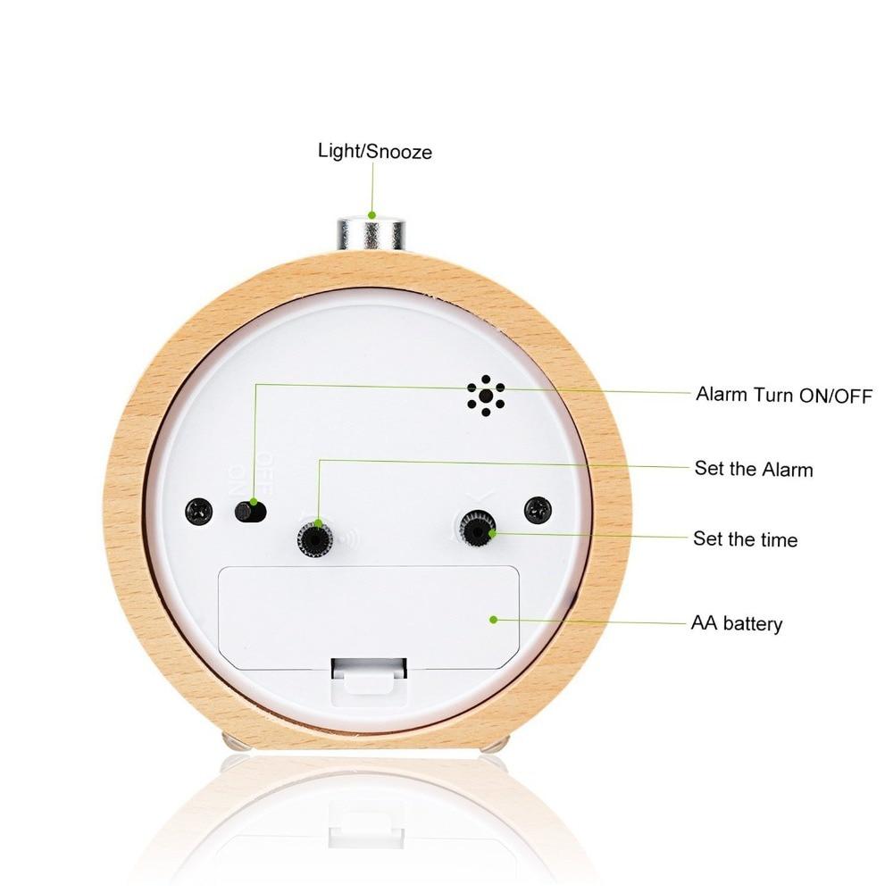Wooden Clock Snooze Bedside Kids Alarm Clock Circular Needle Backlight Desktop Clock Silent Wood No Ticking Despertador