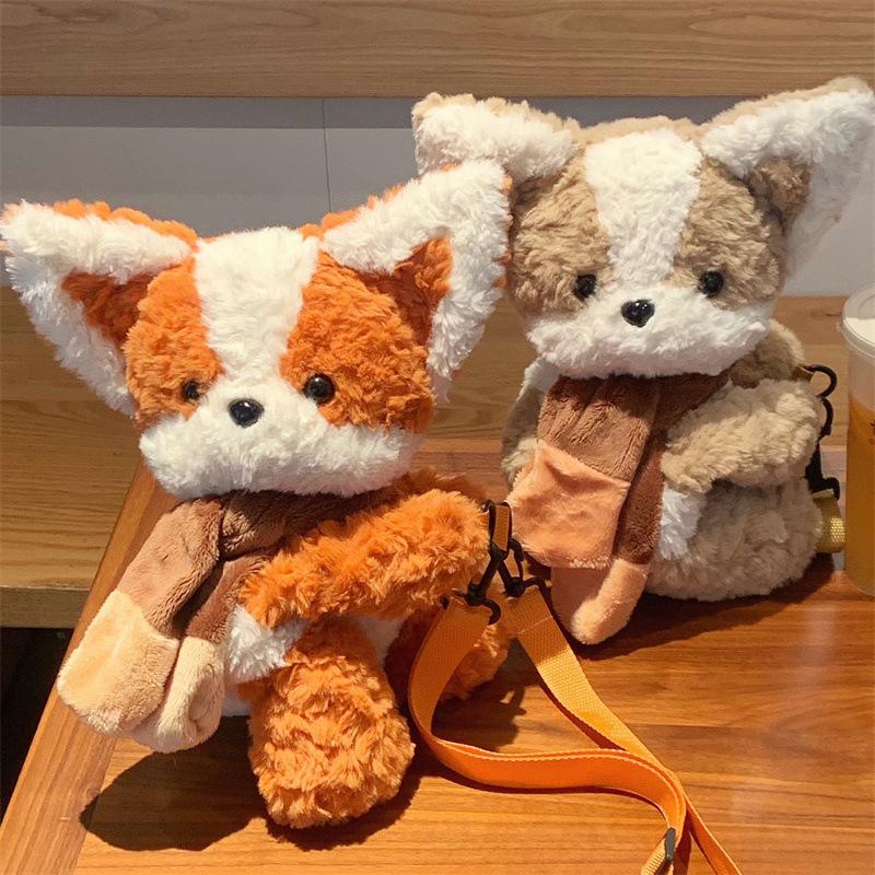 Christmas Kawaii Plush Corgi Scarf Cute Puppy Doll Cartoon Stuffed Animals Backpack Plush Schoolbag Messenger Bag For Gifts