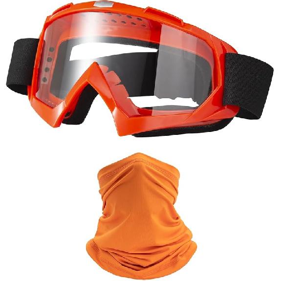 Motorcycle Goggles Dirt Bike ATV Off-Road Riding Motocross Glasses with Sun UV Protection Neck Gaiter Face Cover