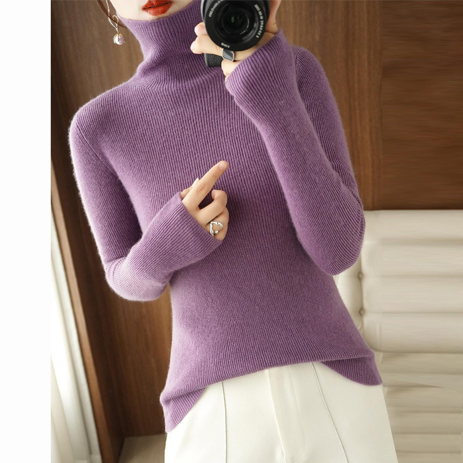 

Женские модные однотонные теплые трикотажные свитера с длинными рукавами и воротником-стойкой, зимние L фиолетовый