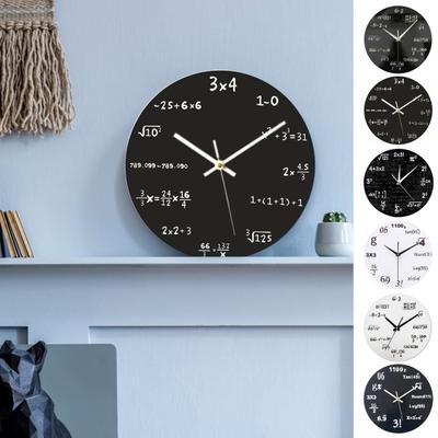 Horloge murale mathématique, mouvement à Quartz silencieux et sans tic-tac, avec crochet de suspension, horloge en bois pour la décoration de la maison en classe