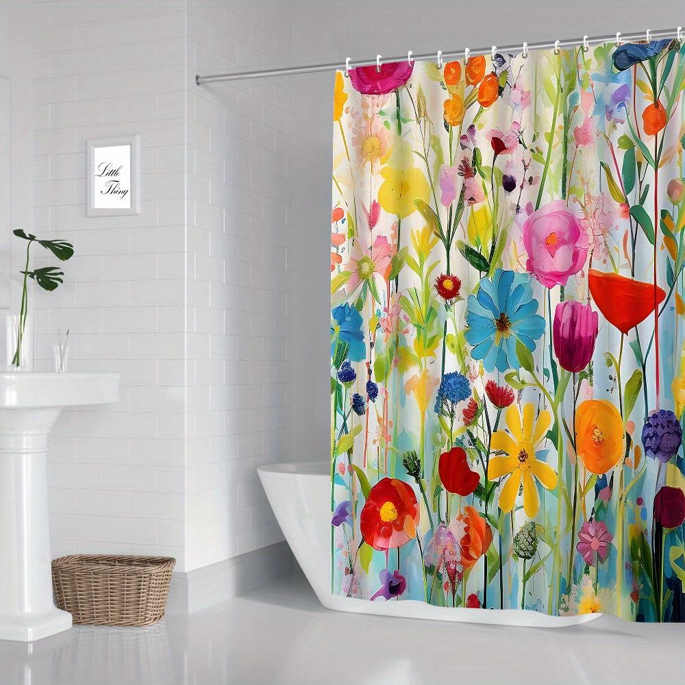 

Vibrant Floral Watercolor Shower Curtain - Waterproof Polyester,Hand-Painted Leaf Design,Grommets,Nordic Style,Modern Bath Decor W60H190(CM)-1 Pcs