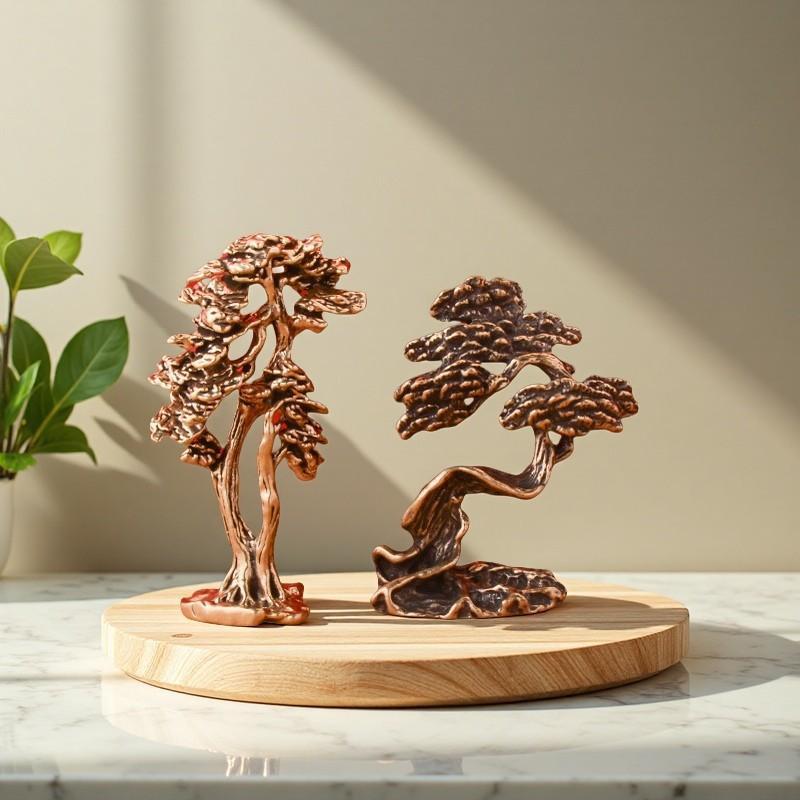 Zinc Alloy Pine Bonsai Sculpture Fine Craftsmanship Vintage Finish Home Office Desktop Decor