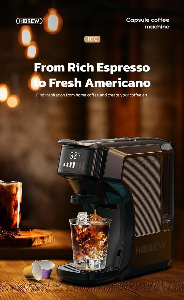 HIBREW H1C Capsule Coffee Machine, 20Bar high pressure extraction, Hot/Cold Brew, 7-Level Water Adjustment, Compatible with NSDG