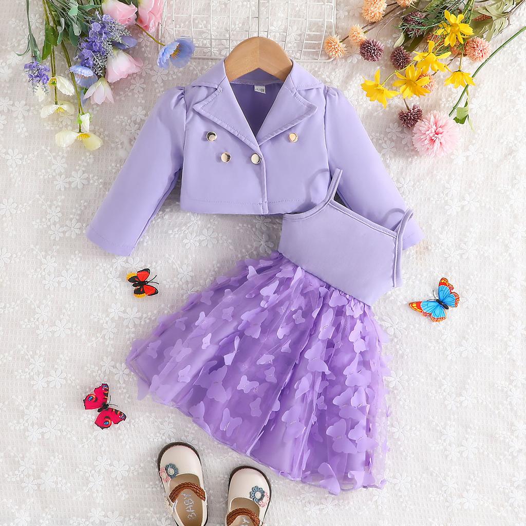 Children Clothing Autumn Winter Girls Long Sleeved Suit Crop Jacket + Tulle Dress 2 Piece Set Fashion Kids Skirt Sets