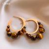 European and American Retro Maillard Round Tiger's Eye Stone Earrings, Stud Earrings, Personalized Earrings, Women