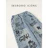 Girls' Spring Clothing 2026 New Children's Pants Girls' Jeans Spring and Autumn Boys' Graffiti Long Pants Straight-Leg Pants Children's Clothing