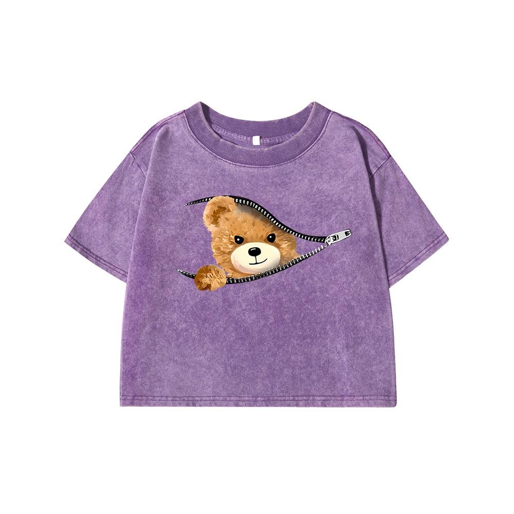 

Плюшевый мишка с пробным принтом Женская выстиранная короткая футболка Дышащая Повседневная Модная Потертая Открывающая живот Майка Женская XL