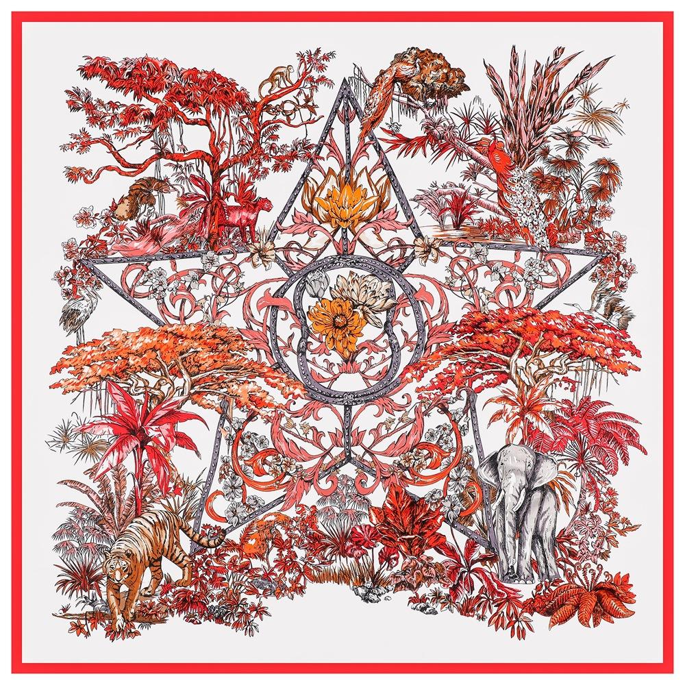 

Шелковый шарф женский большой платок растение джунгли тигр слон палантины квадратная бандана роскошный платок хиджаб шарф женский фуляр 130 см 130X130CM