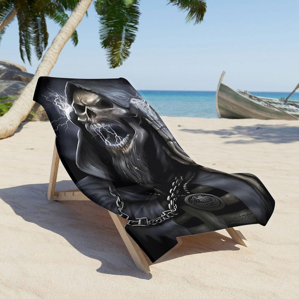 Toalla de Playa Calavera Parca Estampado Gótico Oscuro Microfibra de Secado Rápido Suave Toalla de Baño Para Hombres Mujeres Verano Fiesta de Halloween