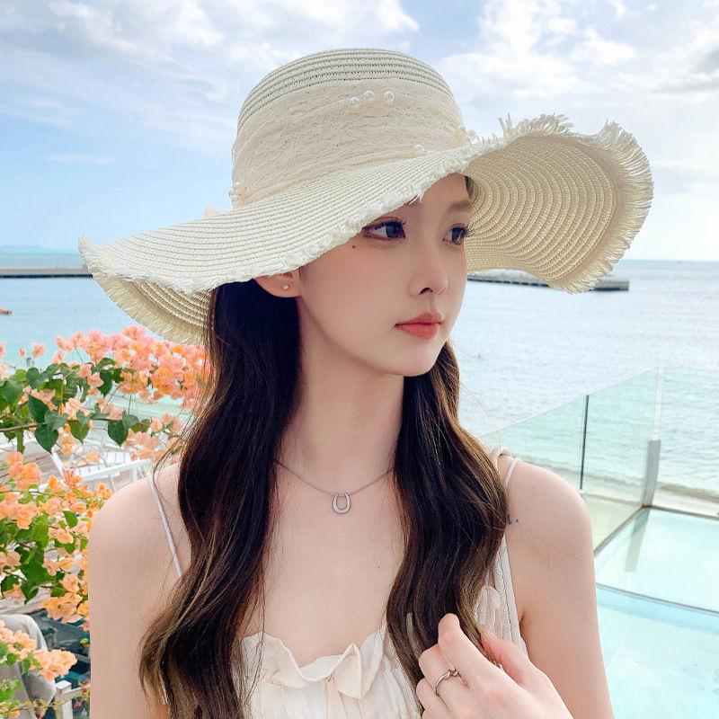 Summer new hat women's ribbon bow big eaves straw hat outdoor travel visor beach sun hat