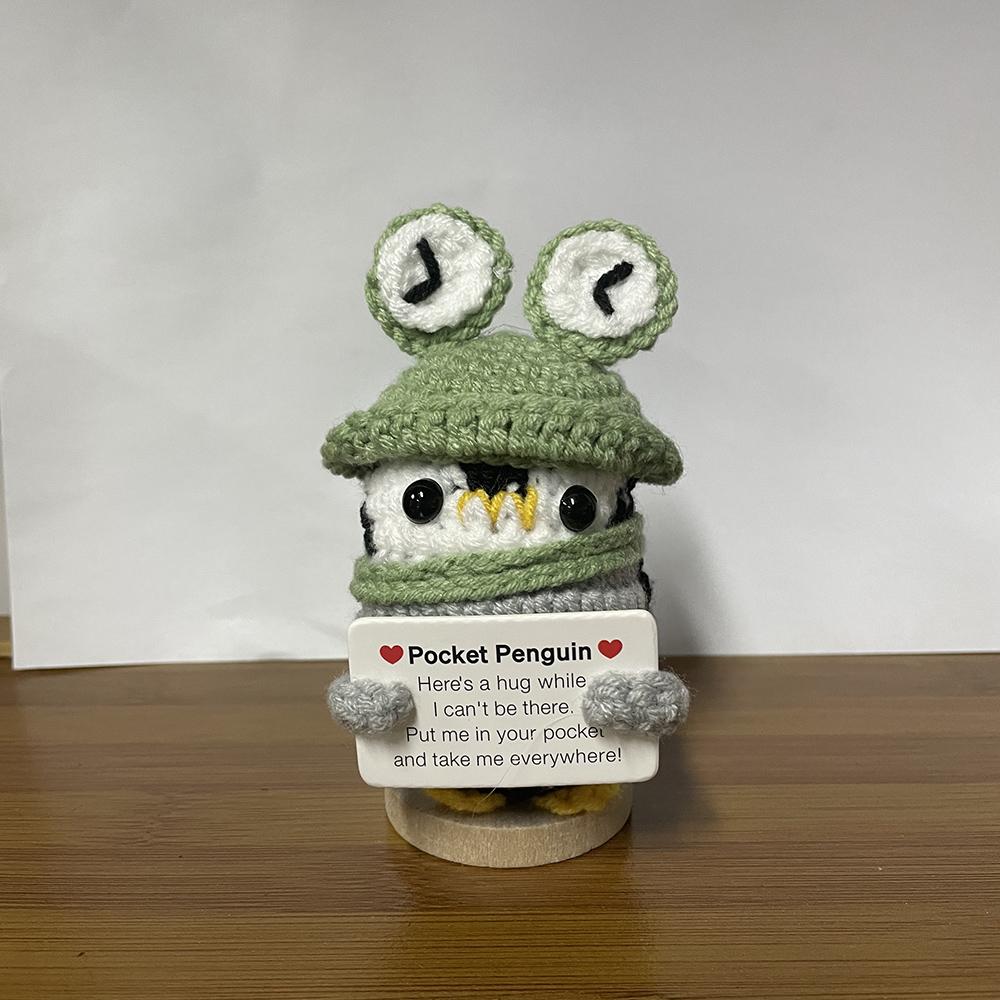 Handmade Knitted Positive Energy Penguin Dolls Ornament Fashion Christmas Hat Penguin Doll With Card Room Home Decoration Gifts