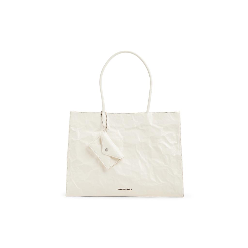New CHARLES&KEITH PU Shoulder Bag, Handbag, Tote Bag, Shoulder Bag Tubas Women's Jet Black/Cream Milk White CK2-30782346