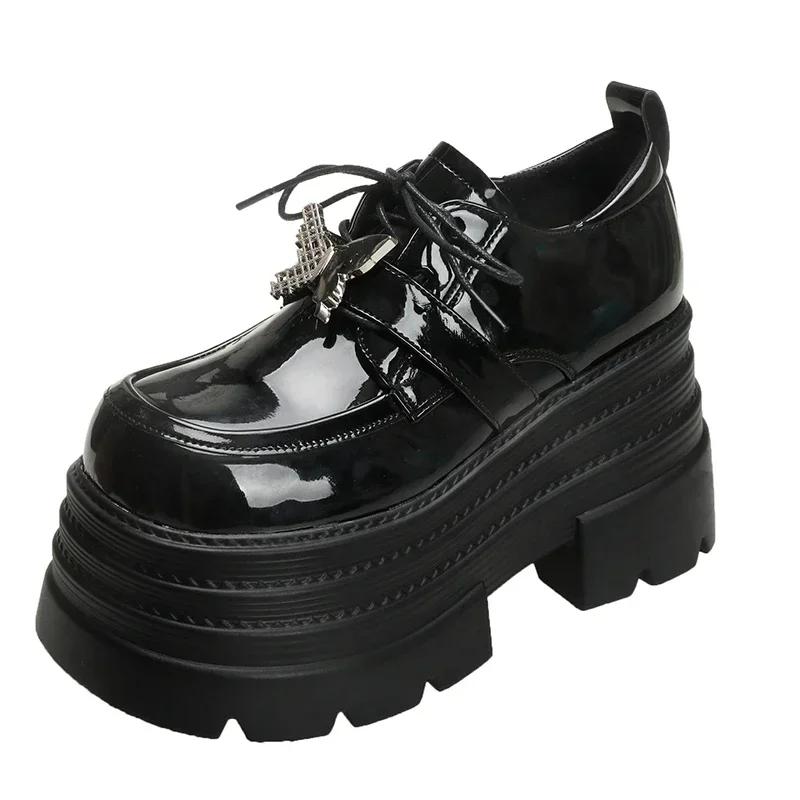 Fashion 10CM Patent Leather Chunky Heels Pumps 2025 Spring Autumn Ankle Boots Mary Jane Chunky Heels Buckle Platform Shoes Girls' shoes