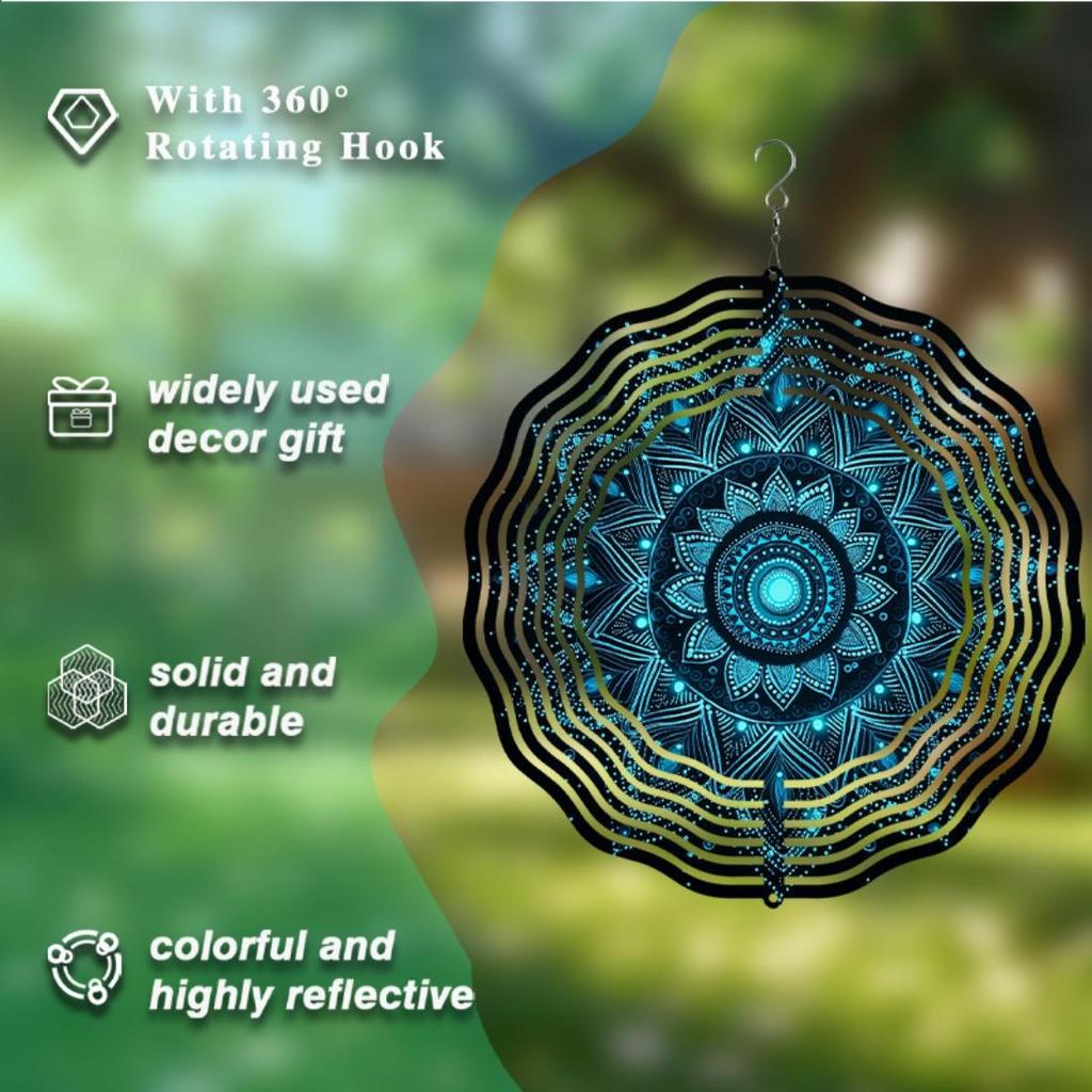 1 Stück Metall Mandala Blume Windspiel - Blau & Golden Outdoor Gartendeko, Gedenk-Windrad für Terrasse