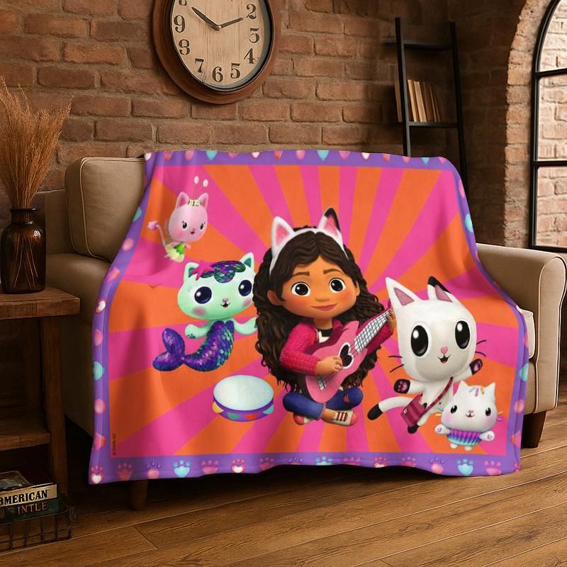 Cartoon Gabby Dollhouse Girl Flannel Blanket Soft Warm Throw Blanket for Bedroom Living Room Bed Travel Camping Picnic Kid