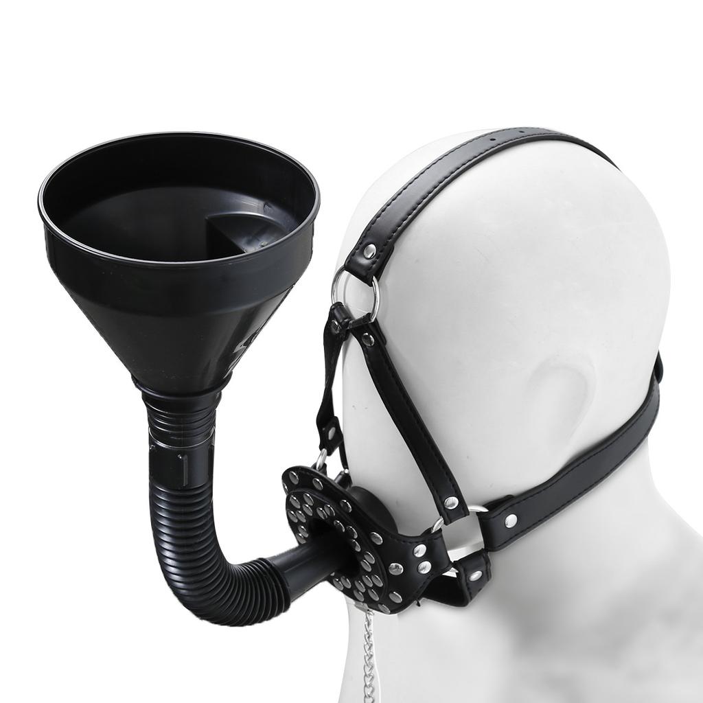 Fetish Slave Water Funnel More Nail Bondage Plug Mouth kit Strap Cap Bondage Leather Mask Funnel Oral Enema Drool Plug Gag Head