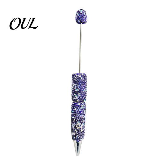 Decorative Diamond Craft Pen Beadable Pens, Bling Rhinestone Beaded DIY Bead Pen, Crystal Shaft Exquisite Stationery Black Ink Ballpoint Pens
