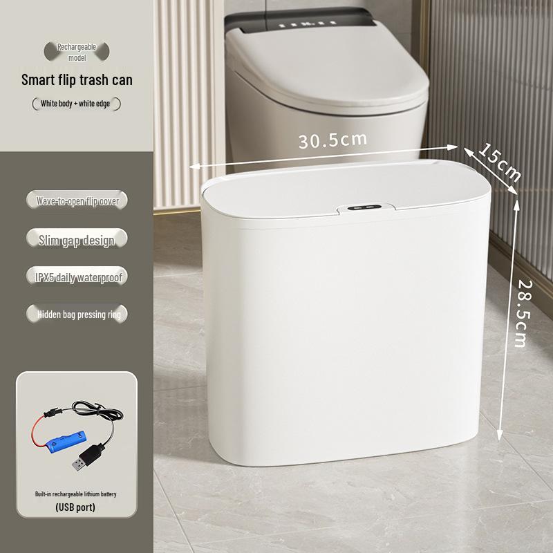 Smart Bathroom Sensor Trash Can - Quiet Flip-Top with Gentle Open/Close