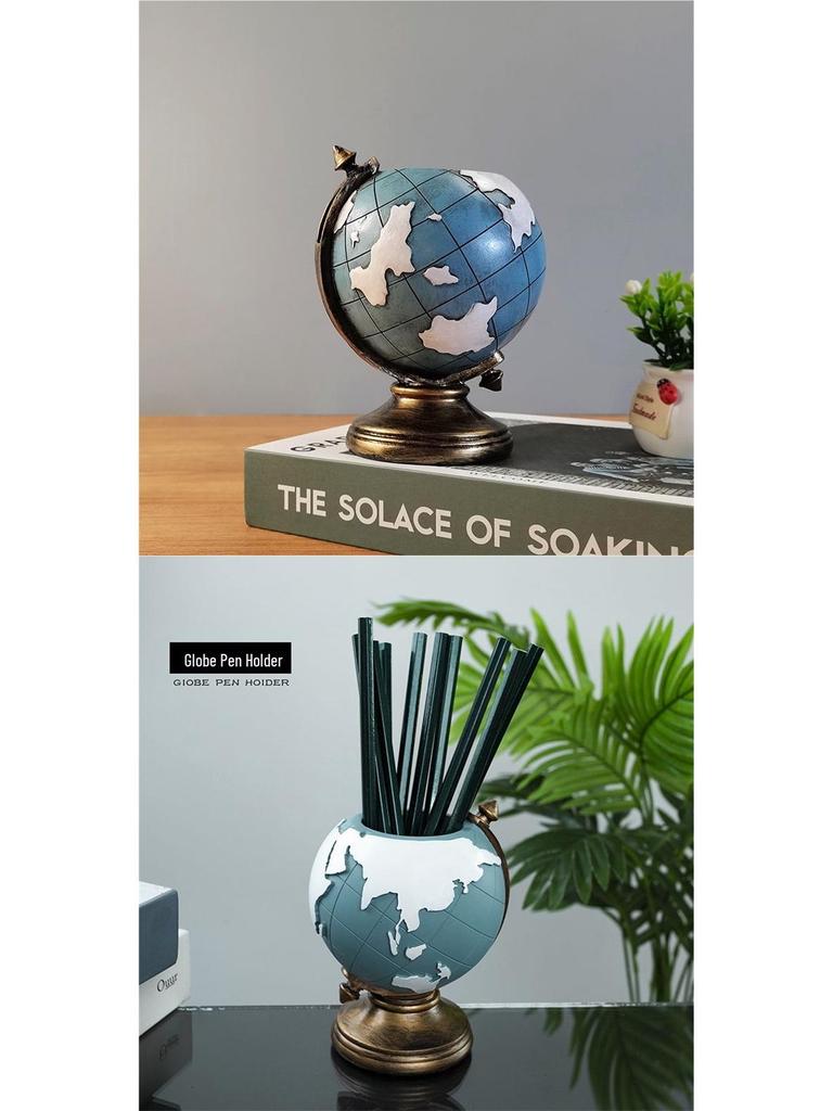 European Retro Globe Pen Holder - Room & Office Decor, Desktop Storage, Student Gift