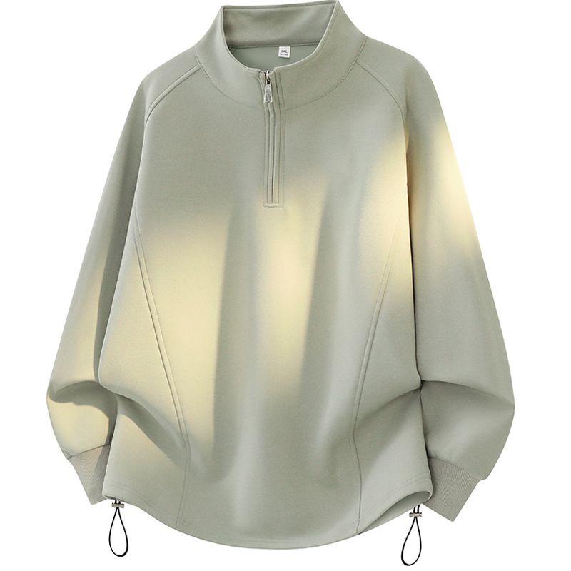 Men s High-End Solid Color Half-Zip Stand Collar Raglan Sleeve Hoodie for Autumn/Winter 4XL (suggested 180-200 jin)