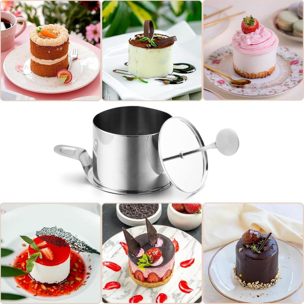 Stainless Steel Round Cake Molds 6-Pack, 7.5cm Mousse Ring Pastry Cutter with Cake Press and Lifter, Baking Ring for Dessert