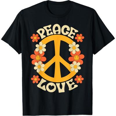 Peace Sign Love 60s 70s Costume 70 Theme Party Groovy Hippie T-Shirt(1)