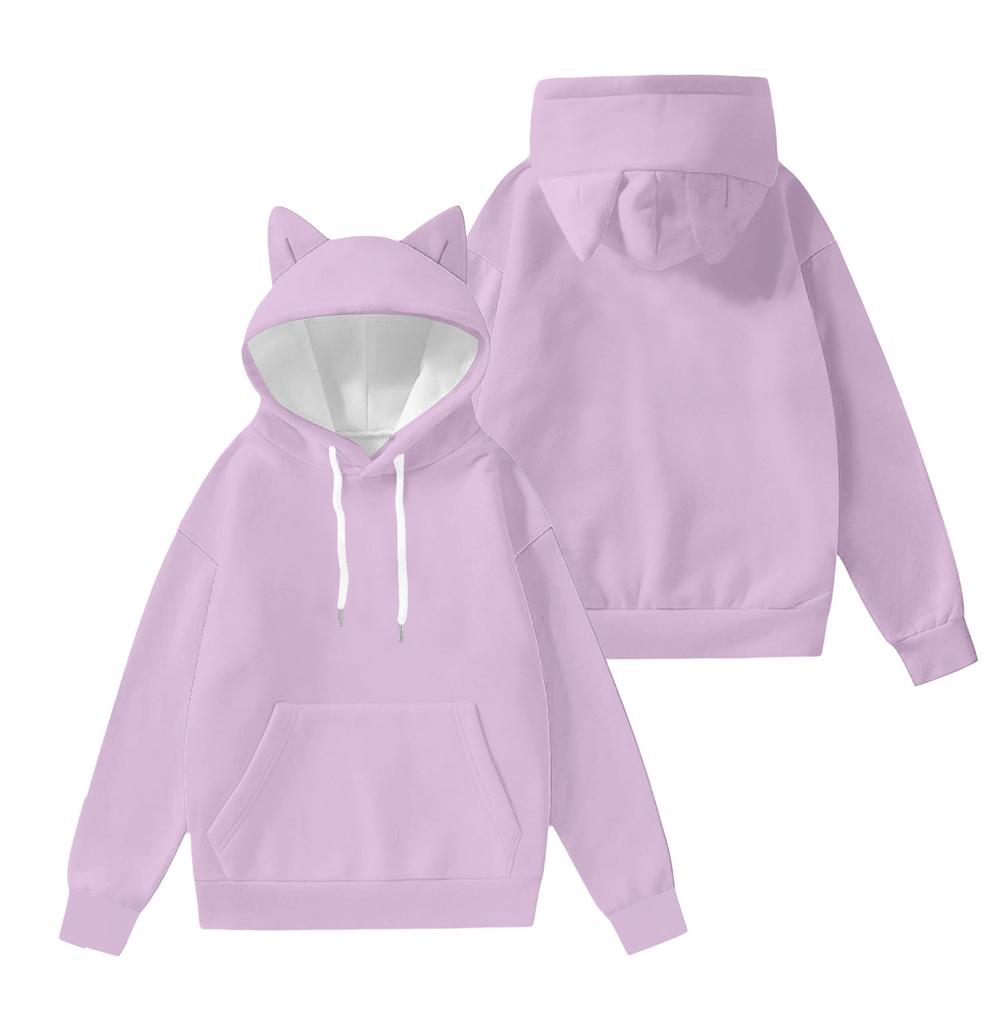 Dámská módní mikina s dlouhým rukávem, barevně blokovaná, s potiskem, s kapucí a oušky