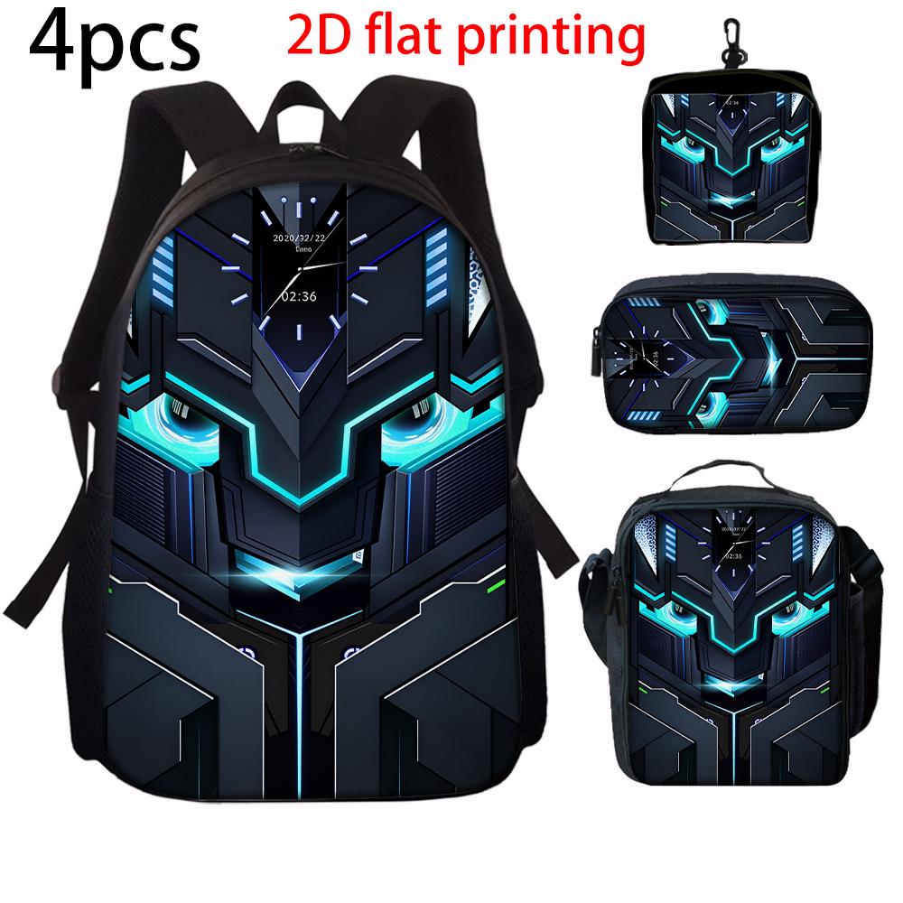 1/2/3/4/5PCS Robot Graphic Backpack Set | Ideal for School & Daily Travel