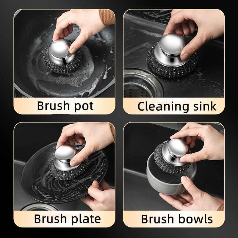 Steel Wool Scrubber with Handle Stainless Steel Cleaning Brushes Cleaning Dishes Stock Pots Pans Griddles Grills Cleaning Suppli