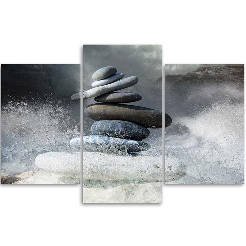 Three Piece Picture Canvas Print Stones Zen Sea Waves