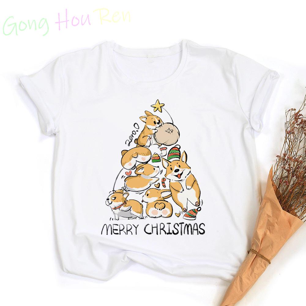 Kawaii Corgi T-shirt Woman Clothing Funny Animal Print Graphic T Shirts Tops Casual Harajuku  Women's Sumer Clothes Short Sleeve