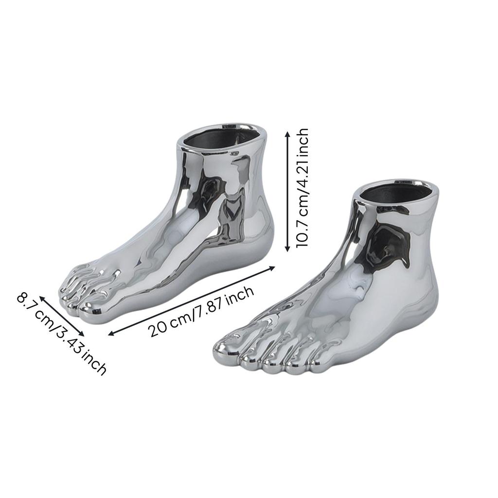 2 Pieces Human Foot Vase Sculptural FootShaped Reflective for Beverage Cabinet, Bedside Table,