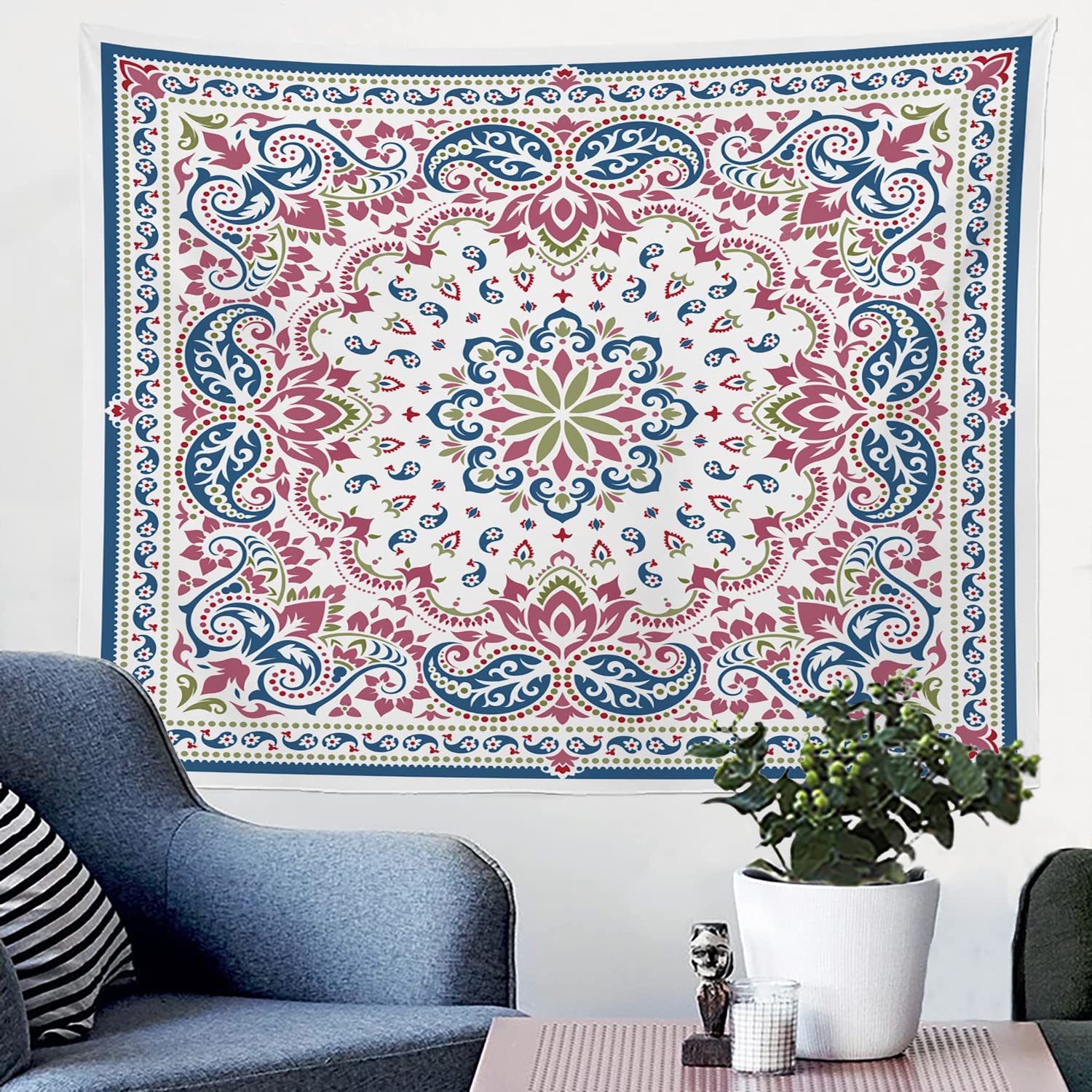 Bandana Pattern Tapestry Wall Hanging Art Home Decoration Mandala Print Tapestry for Bedroom Living Room Retro Pattern Decor 74x94cm(29x37in)